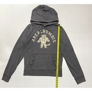 Y2K Abercrombie Fitch Kids‎ Gray Graphic Hoodie Pullover Sweatshirt XL Bulldog
